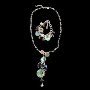 Lia Sophia Charm Necklace And Bracelet Set Multicolor Dangling